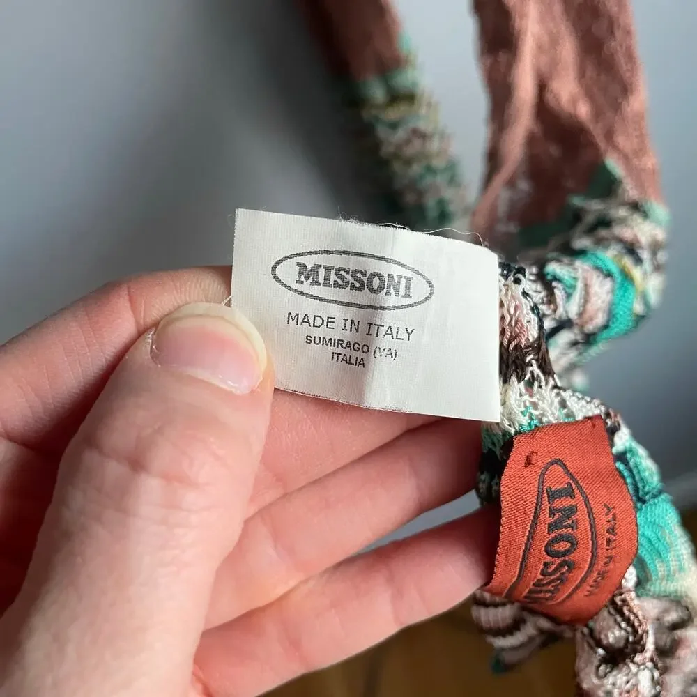 Missoni Knit Brown Teal Chevron Silk Blend Old Money Scarf